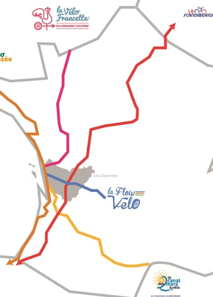 Carte des itinéraires connectés à La Flow Vélo